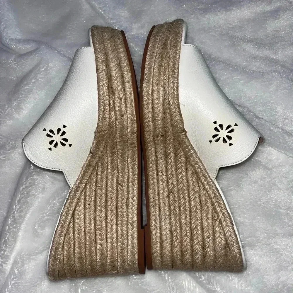 Kate Spade New York Tia Espadrille Wedge Leather Sandals White 9
